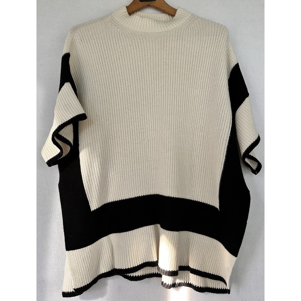 Ann Taylor Sweater Short Sleeve Capsule Cream Black Oversized Small Classy